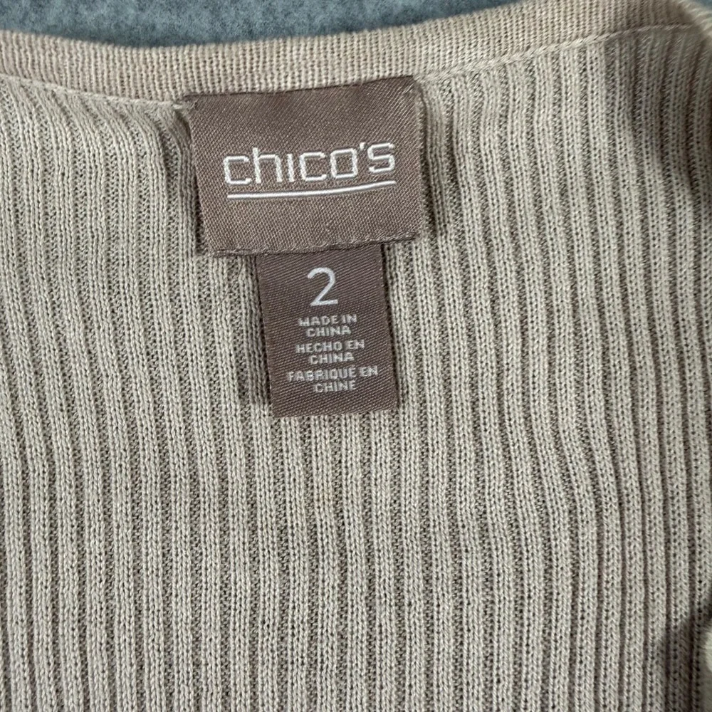 Chicos Faux Suede Ribbed Knit Open Front Draped Vest Tan Beige Size 2 L Large